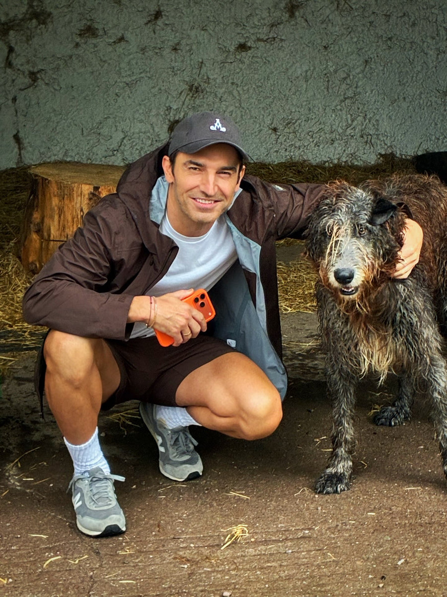 Chef Stu with an Irish wolfhound on the Ring of Kerry trip